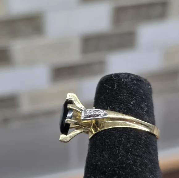 14K 10K Plumb Solid Yellow Gold Diamond Onyx Heart Pendant Ring & Necklace - Picture 12 of 17